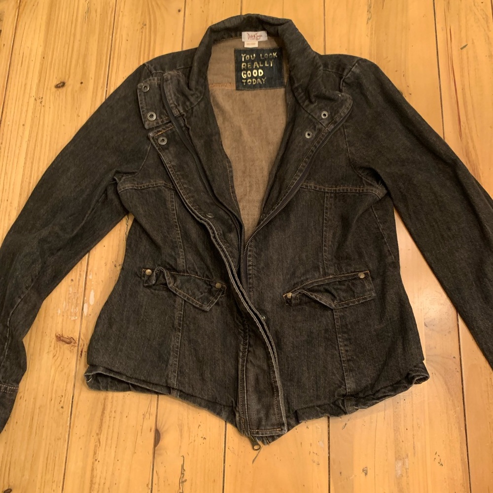 Dick & Jayne 100% Cotton Black Denim Zip Up and Snap Closure Jacket Size Large